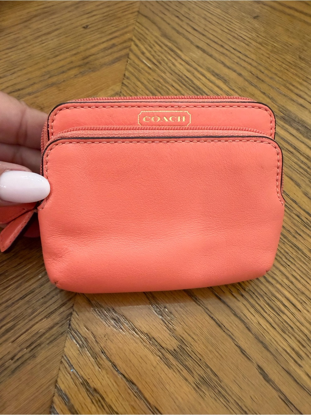 Coach Coral Leather Zip Coin and Card Pouch